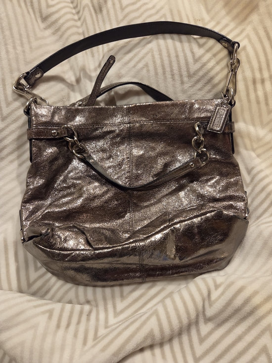 Coach Handbags - Coach Metallic Pewter Leather Shoulder Bag